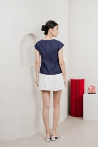 Bluebell Cap Sleeves Button Top In Dark Wash
