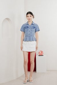 Elfa Denim Panelled Button Top In Dark Wash