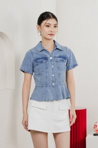 Elfa Denim Panelled Button Top In Dark Wash