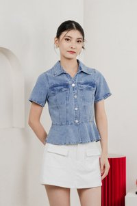 Elfa Denim Panelled Button Top In Dark Wash