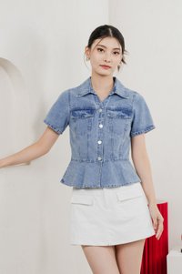 Elfa Denim Panelled Button Top In Dark Wash