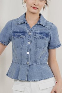 Elfa Denim Panelled Button Top In Dark Wash