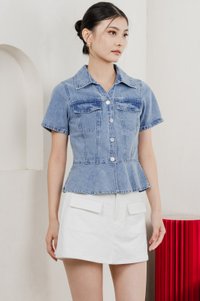 Elfa Denim Panelled Button Top In Dark Wash