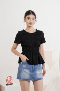 Alya Cotton Smocked Top In Black
