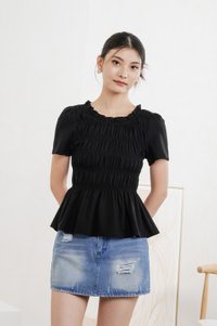 Alya Cotton Smocked Top In Black