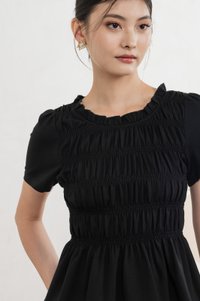 Alya Cotton Smocked Top In Black