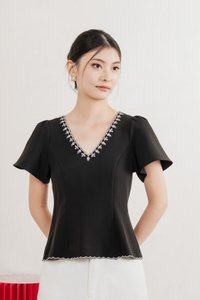 Brittany Embroidery Floral Top In Black