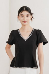 Brittany Embroidery Floral Top In Black