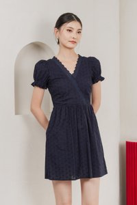 Elowyn Eyelet Sleeve Dress In Navy