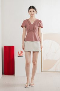 Remi Crochet Flare Sleeve Top In Mauve