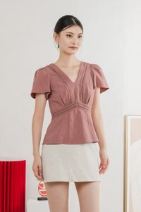 Remi Crochet Flare Sleeve Top In Mauve