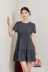 Mia Smocked Waist Pleated Dress In Gunmetal