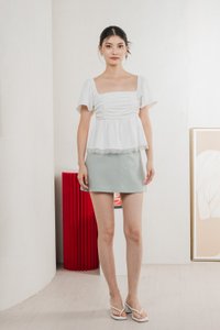 Mabel Ruched Lace Top In White