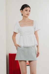 Mabel Ruched Lace Top In White