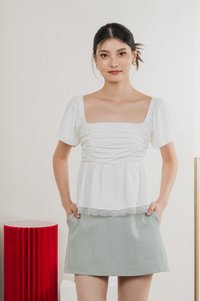 Mabel Ruched Lace Top In White