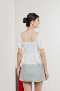 Mabel Ruched Lace Top In White