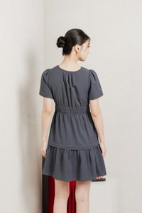 Mia Smocked Waist Pleated Dress In Gunmetal