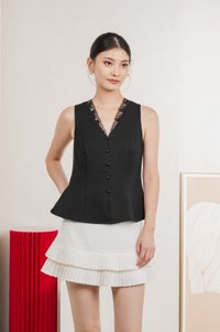 Lydia Lace Button Top In Black