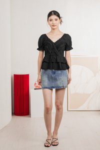 Natalie Eyelet Tiered Top In Black