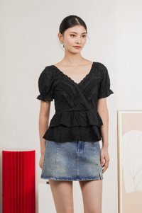 Natalie Eyelet Tiered Top In Black