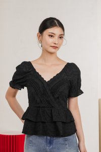 Natalie Eyelet Tiered Top In Black