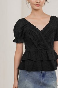 Natalie Eyelet Tiered Top In Black