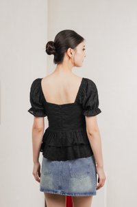 Natalie Eyelet Tiered Top In Black