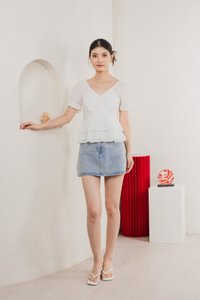 Natalie Eyelet Tiered Top In White