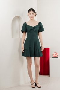 Judith Cotton Sweetheart Dress In Emerald