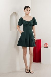 Judith Cotton Sweetheart Dress In Emerald