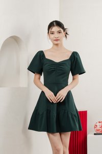 Judith Cotton Sweetheart Dress In Emerald