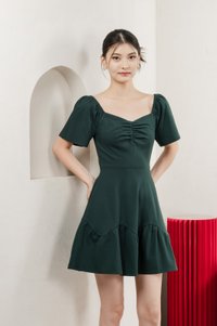 Judith Cotton Sweetheart Dress In Emerald