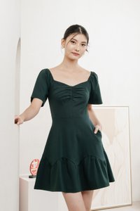 Judith Cotton Sweetheart Dress In Emerald