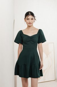 Judith Cotton Sweetheart Dress In Emerald
