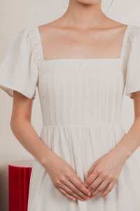Jacqueline Crochet Pleated Midi Dress In Soft Ivory