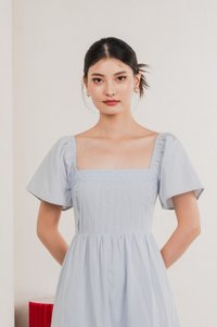 Jacqueline Crochet Pleated Midi Dress In Winter Blue