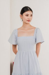 Jacqueline Crochet Pleated Midi Dress In Winter Blue