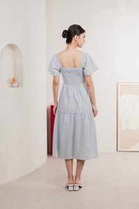 Jacqueline Crochet Pleated Midi Dress In Winter Blue