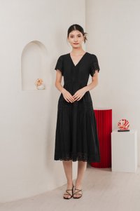 Kathryn Crochet Eyelet Midi Dress In Black (XS)