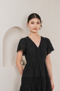 Kathryn Crochet Eyelet Midi Dress In Black (XS)
