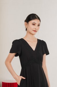 Remi Crochet Flare Sleeve Midi Dress In Black