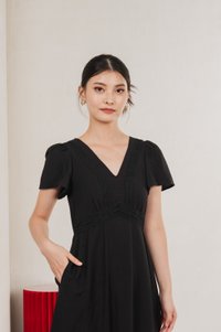 Remi Crochet Flare Sleeve Midi Dress In Black