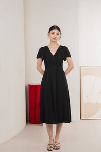 Remi Crochet Flare Sleeve Midi Dress In Black
