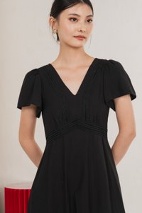 Remi Crochet Flare Sleeve Midi Dress In Black