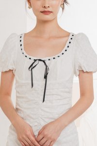 Rose Ruched Ribbonette Midi Dress In White