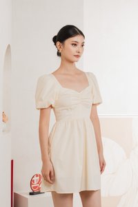 Mimosa Puff Sleeves Dress Romper In Cream