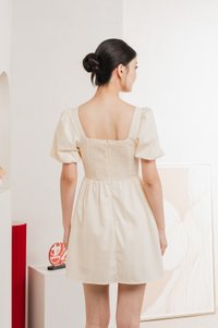 Mimosa Puff Sleeves Dress Romper In Cream