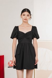 Mimosa Puff Sleeves Dress Romper In Black