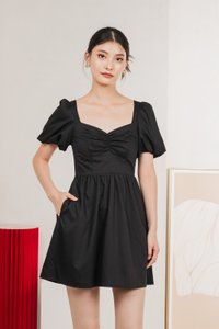 Mimosa Puff Sleeves Dress Romper In Black