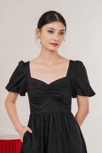 Mimosa Puff Sleeves Dress Romper In Black